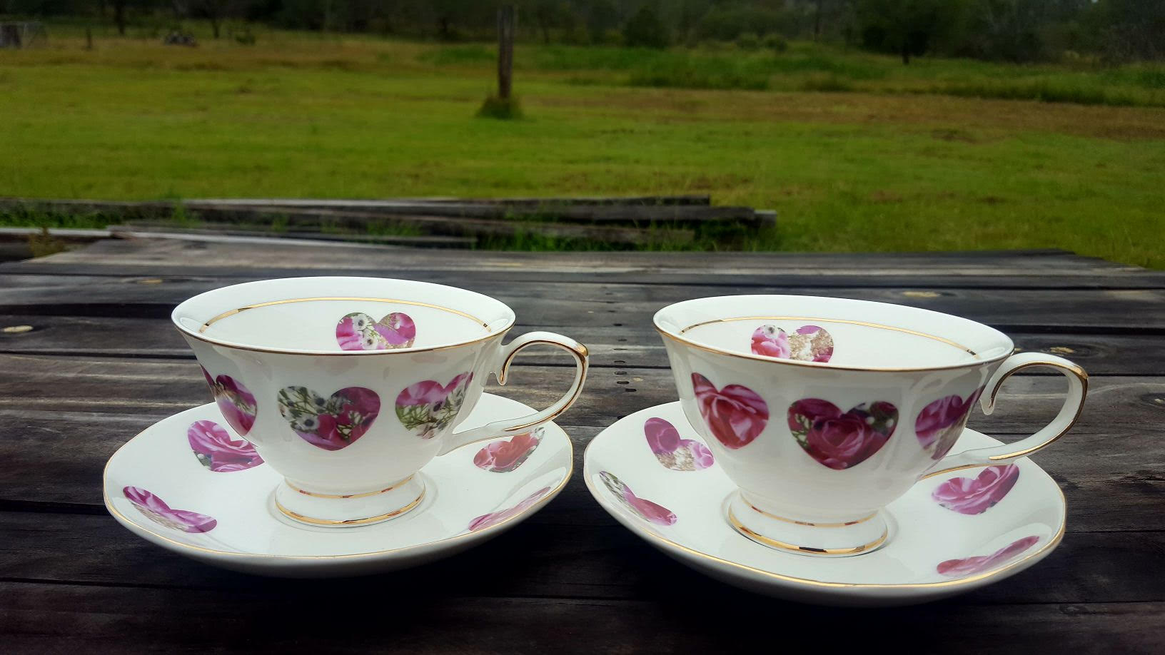 Candy Bloom Heart 2 Cup and Saucer Set (Custom)