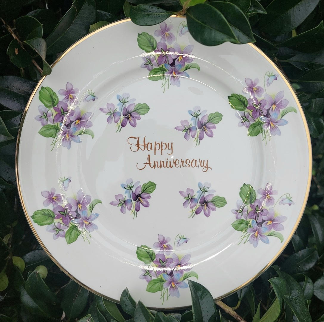 Happy Anniversary Plate Violets 7.5in (Custom)