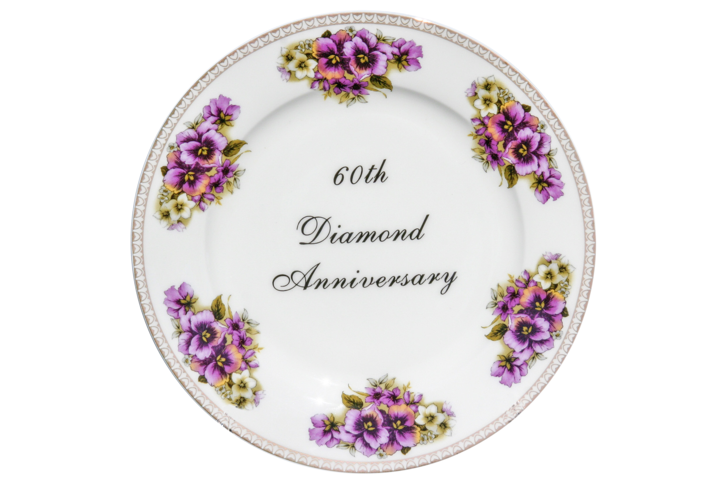 Santex 60th Diamond Anniversary Plates – White & Rose Gold Sparkle – Pack Of 10