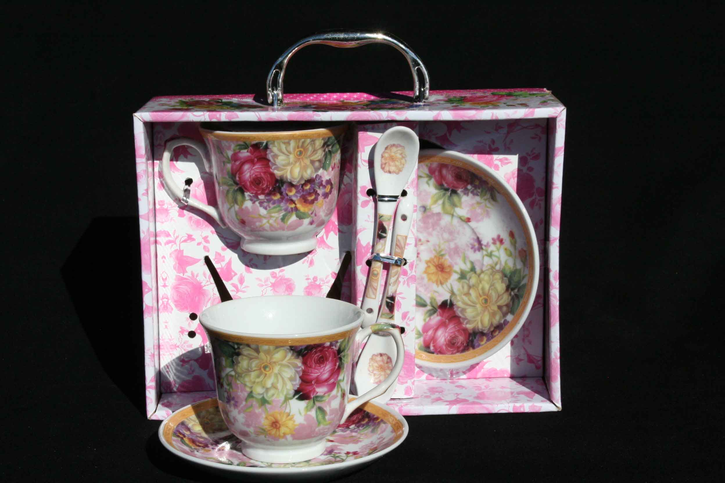 Lemon Bloom Cavalier 2 Cup/Saucer &Spoon Set - Click Image to Close
