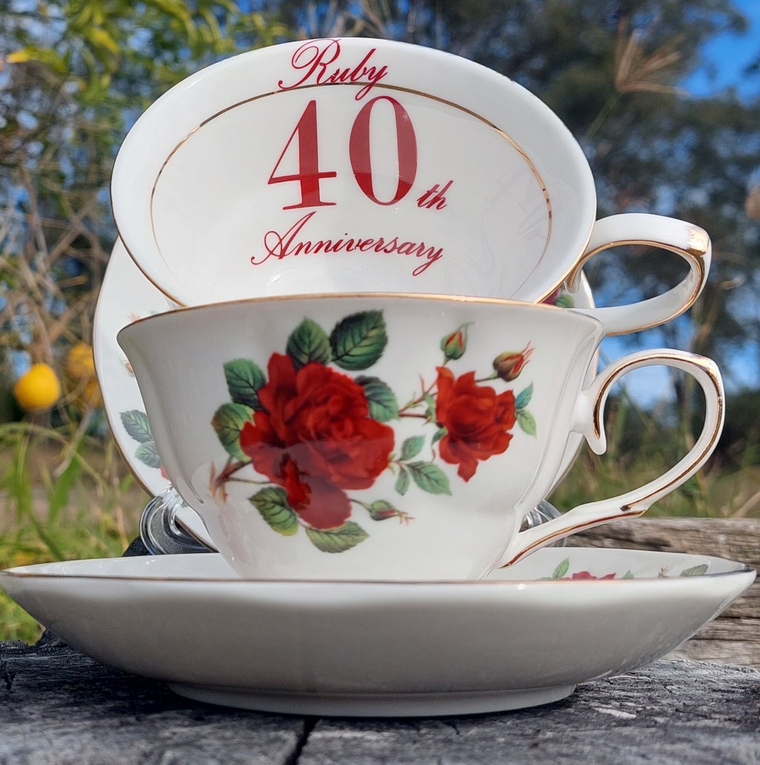 40th Ruby Anniversary 2 cup and saucer set (Custom)