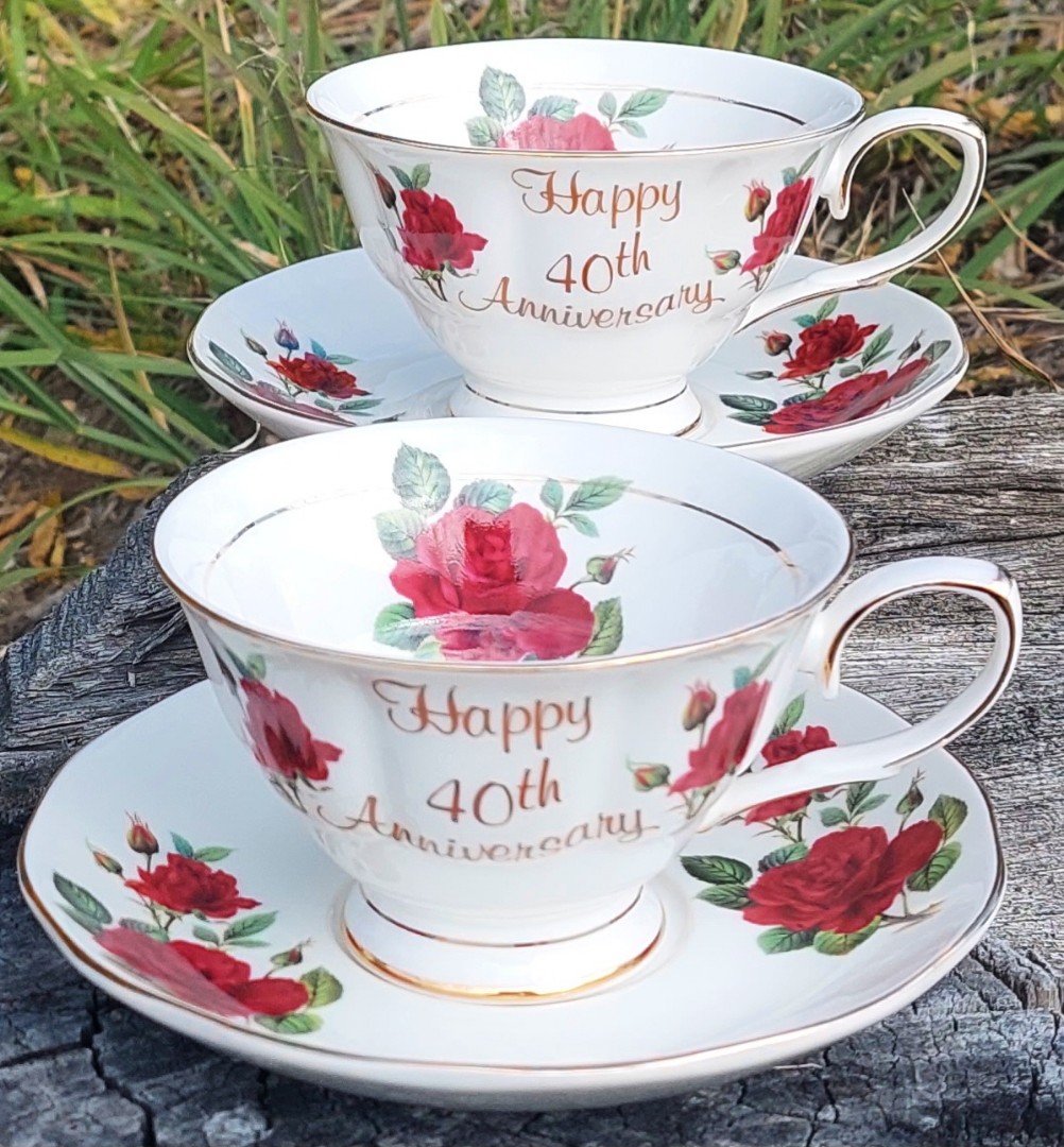 40th Anniversary 2 cup and saucer set NEW (Custom)