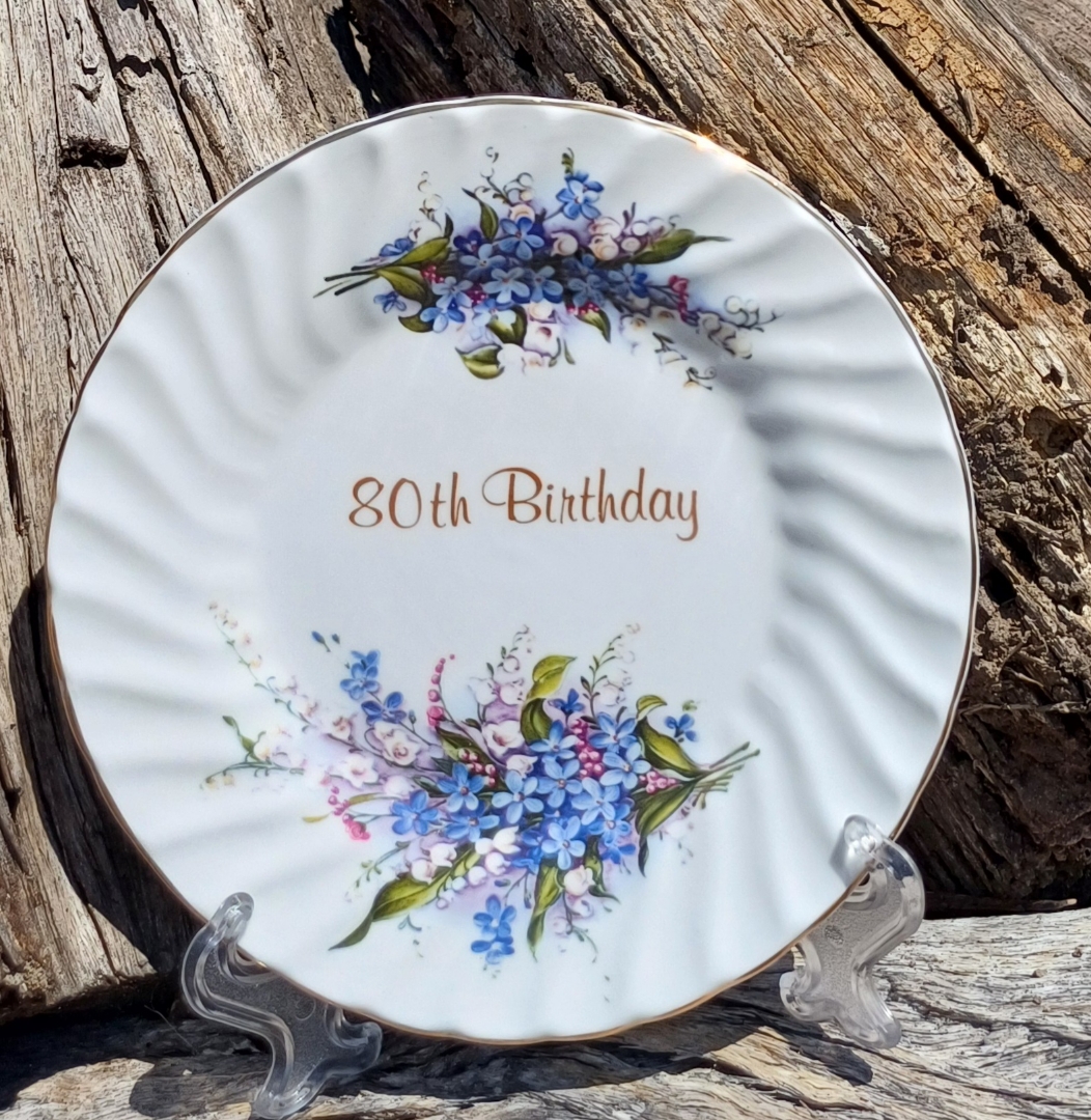 80th Birthday Display Plate Forget Me Not - Click Image to Close