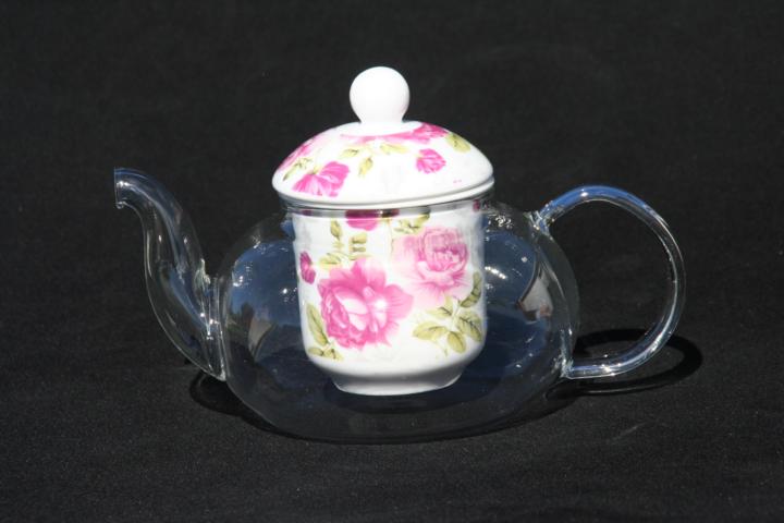 Candy Rose Infused Glass/Porcelain Teapot - Click Image to Close