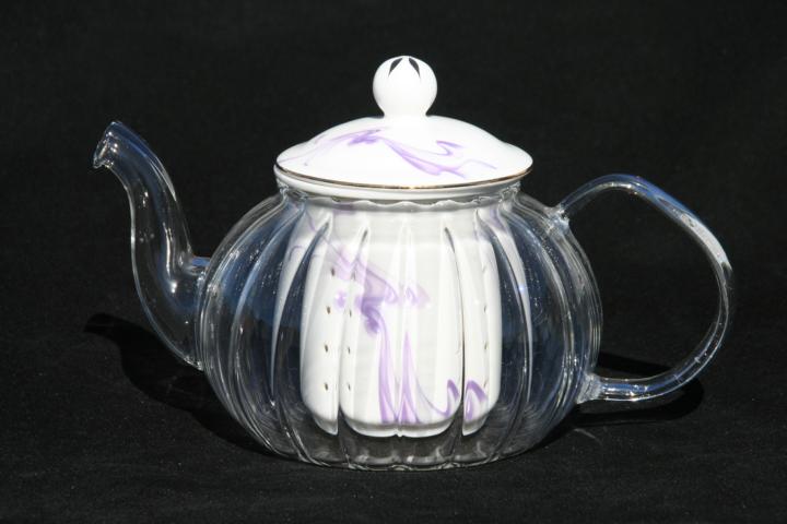 Glass/Porcelain Infused Teapot Purple Swirl