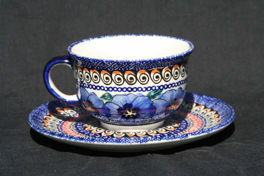 Boleslawiec Cup & Saucer set Blue Flowers