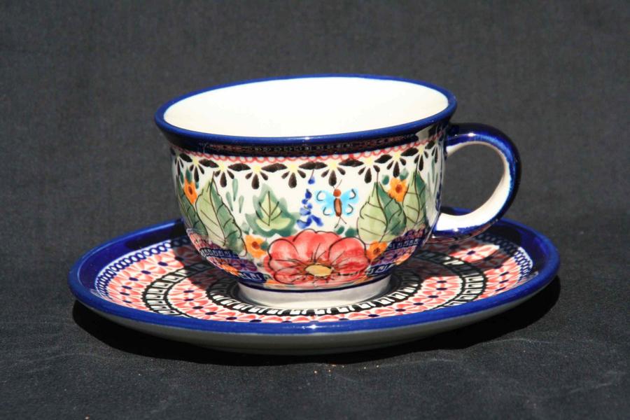 Boleslawiec Cup & Saucer Set Floral Bouquet - Click Image to Close