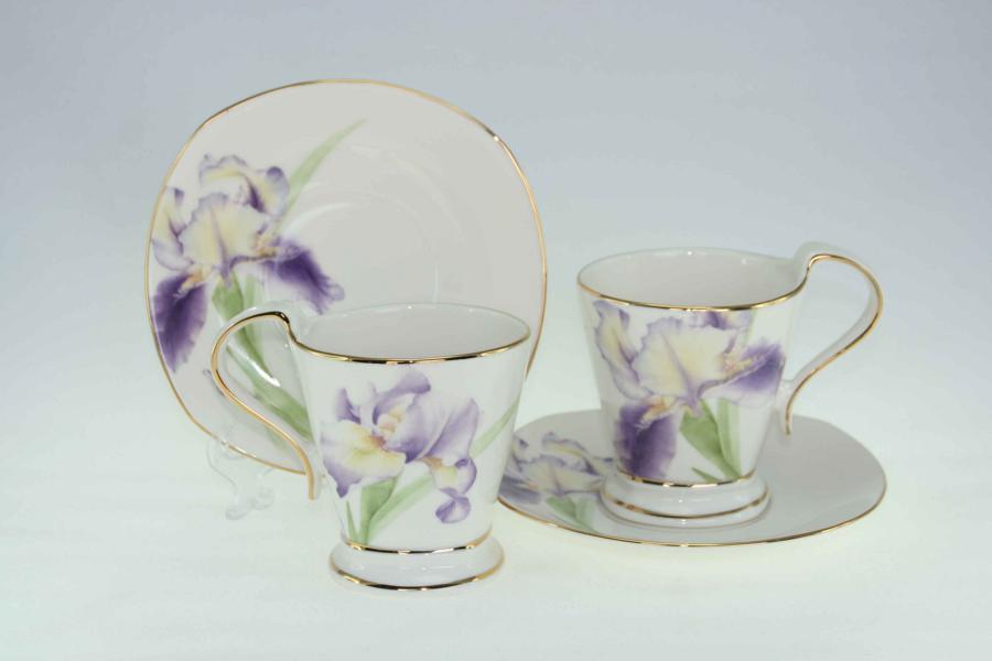 Purple Iris 2 Cup & Saucer Set