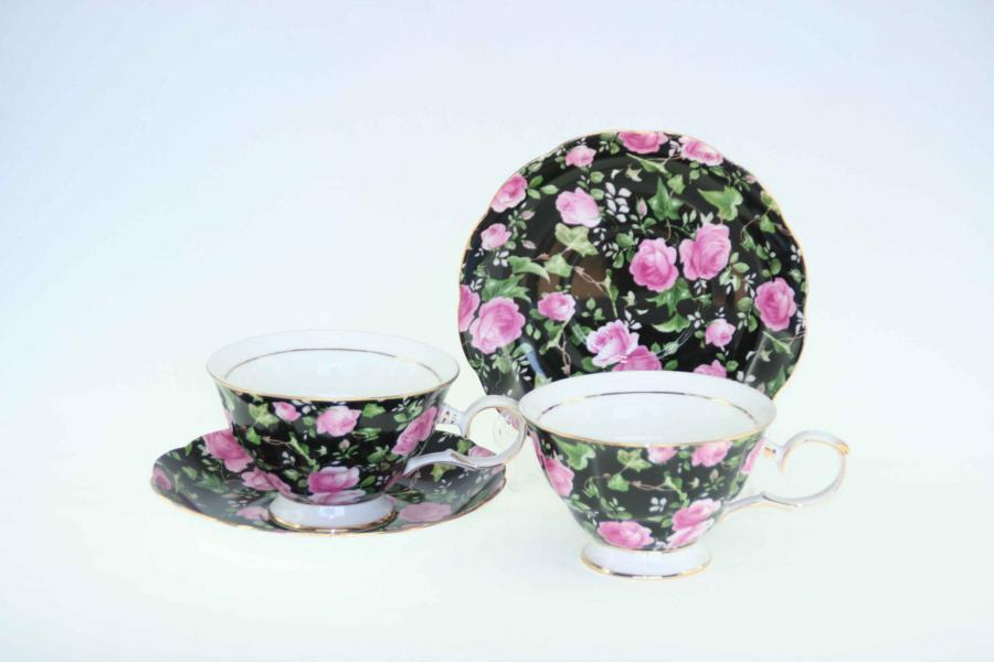 Midnight Rose 2 Cup & Saucer Set - Click Image to Close