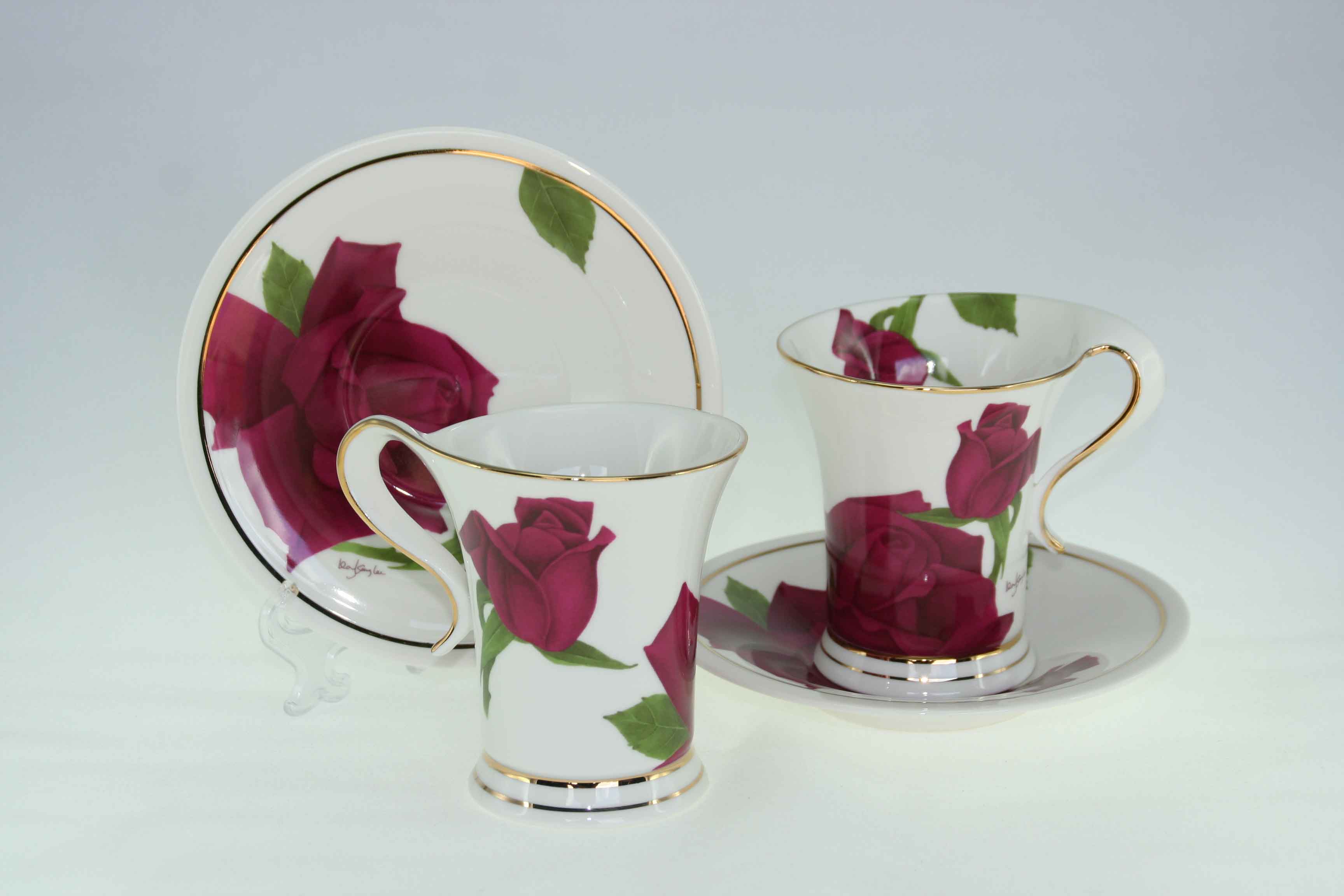 Maroon Rose 2 cup & Saucer Set