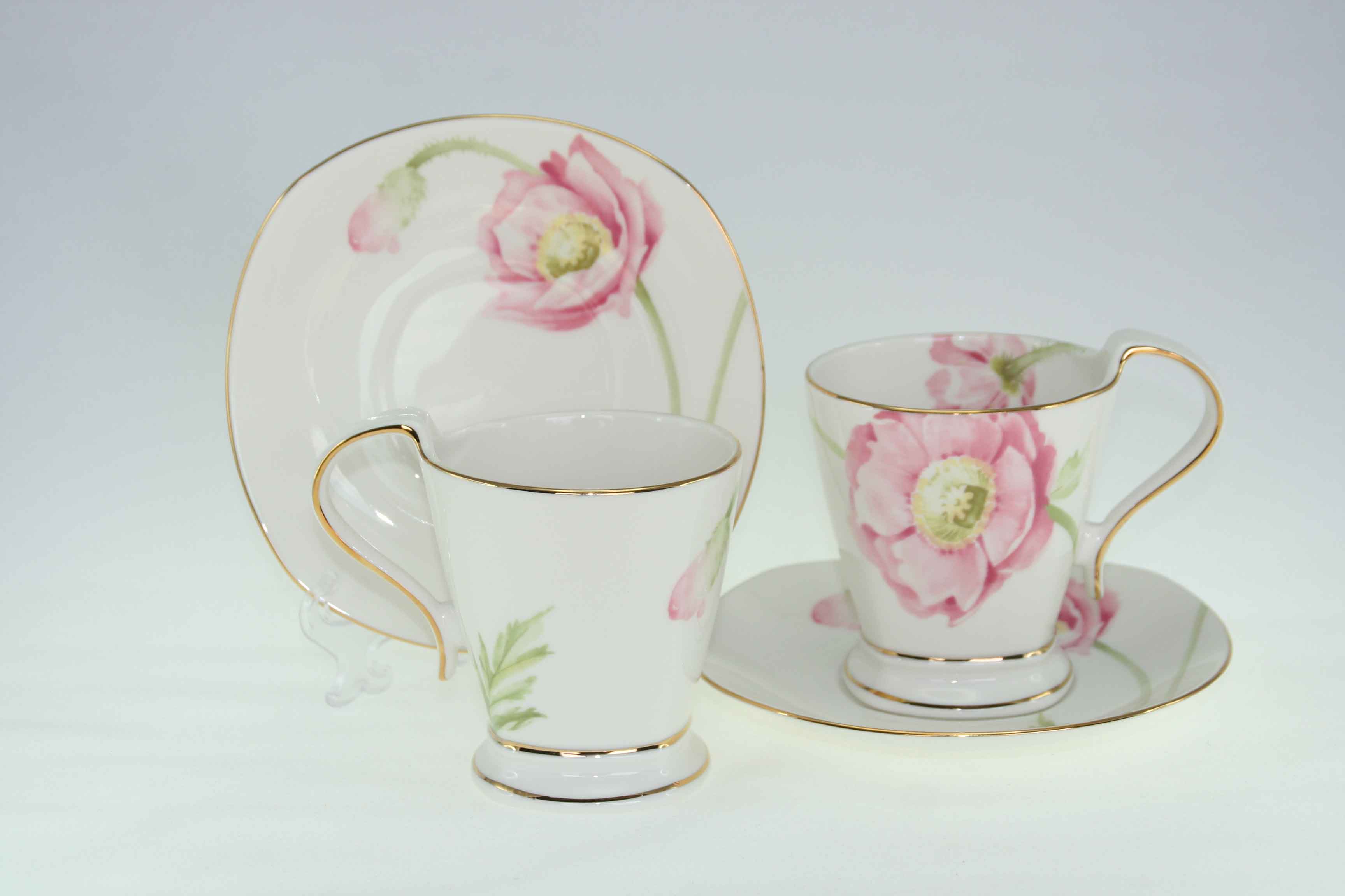 Pink Poppy 2 Cup & Saucer Set