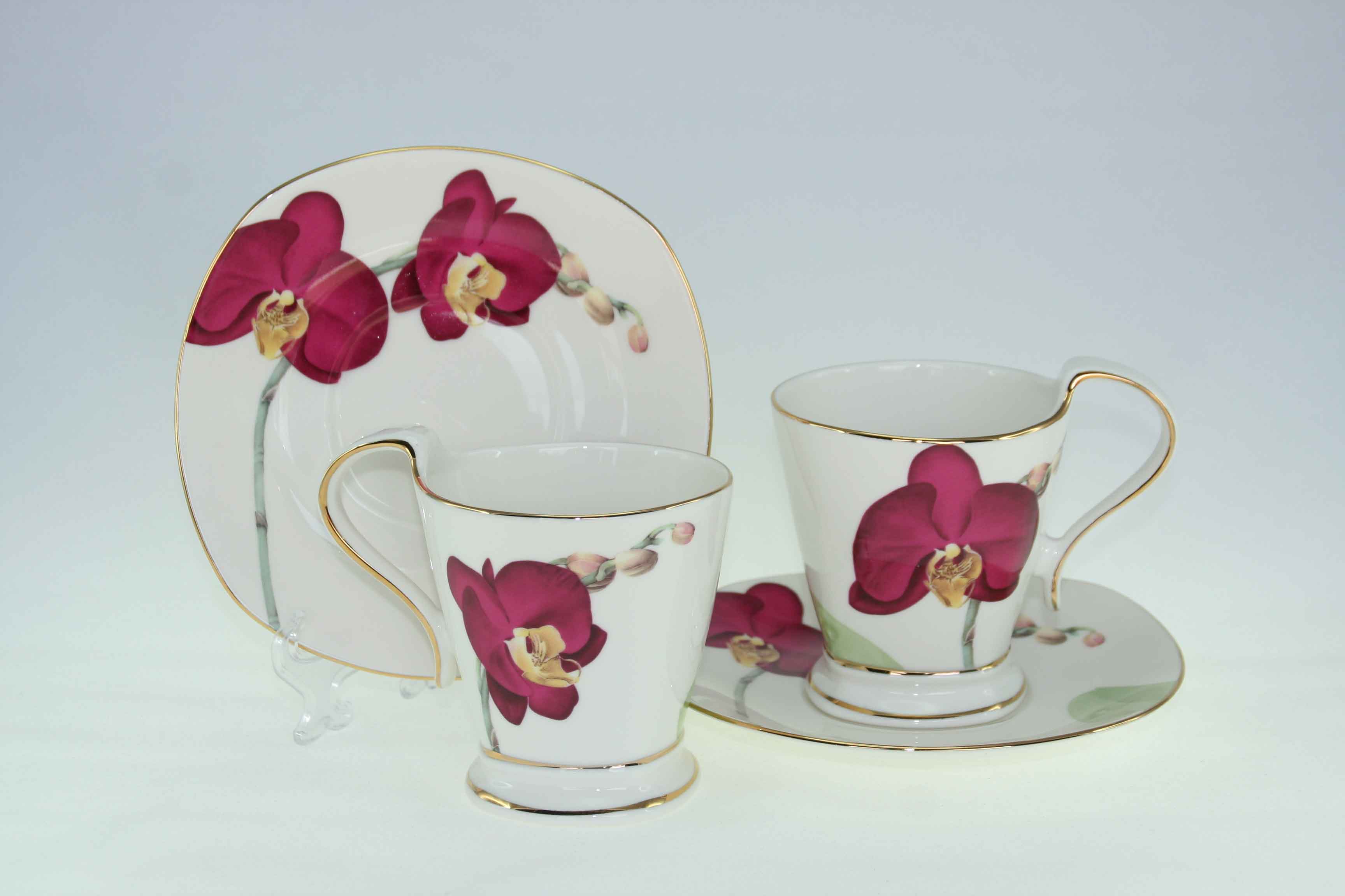 Poppy Maroon (Singapore Orchid) 2 Cup & Saucer Set