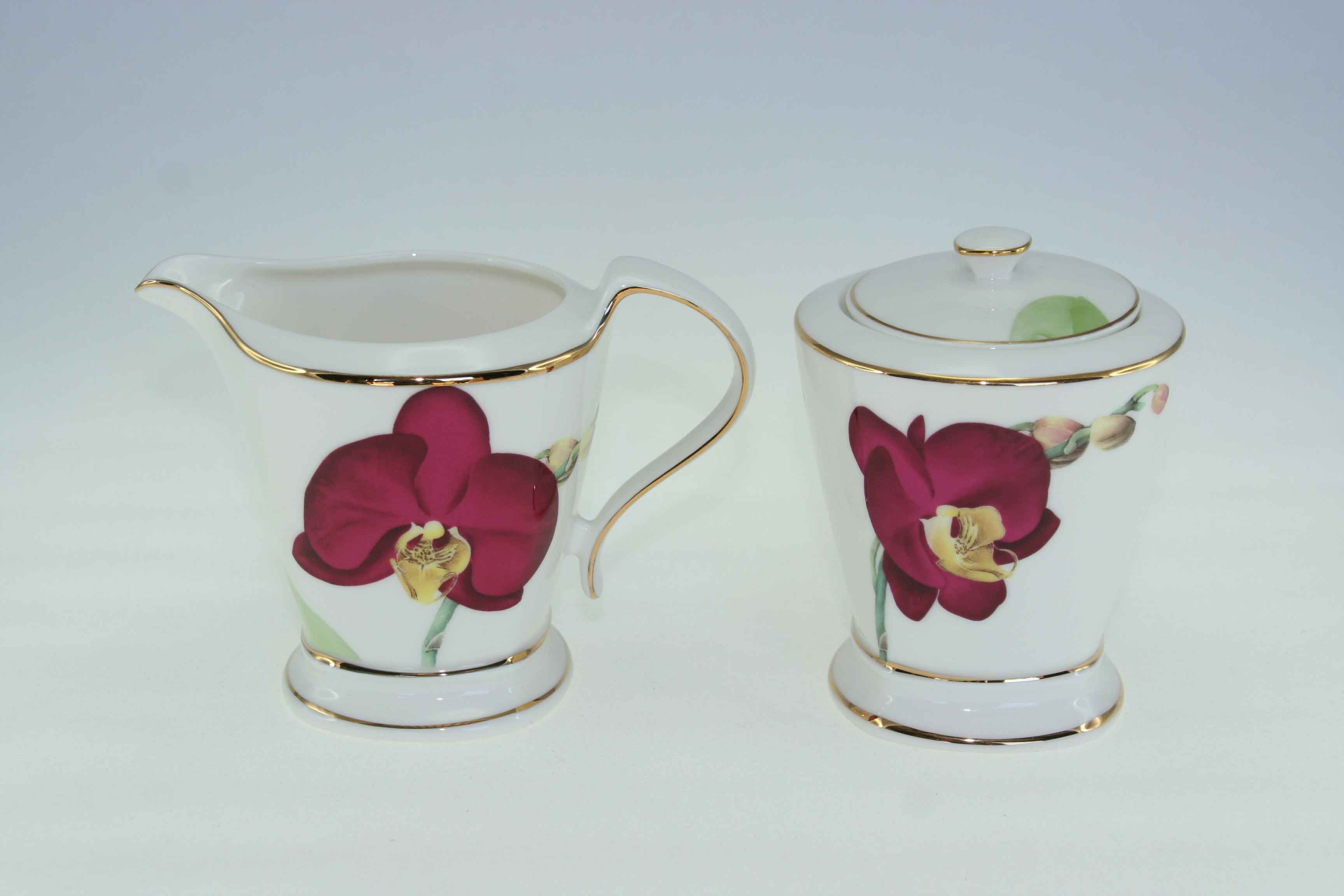 Poppy Maroon (Singapore Orchid) Sugar & Creamer