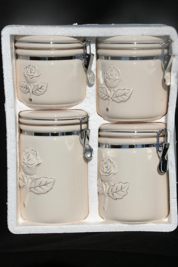 Set of 4 Canisters White Flower
