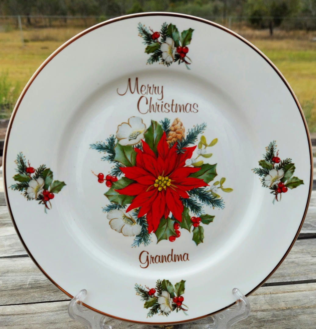 Red Joy Christmas Display Plate Grandma (Custom)