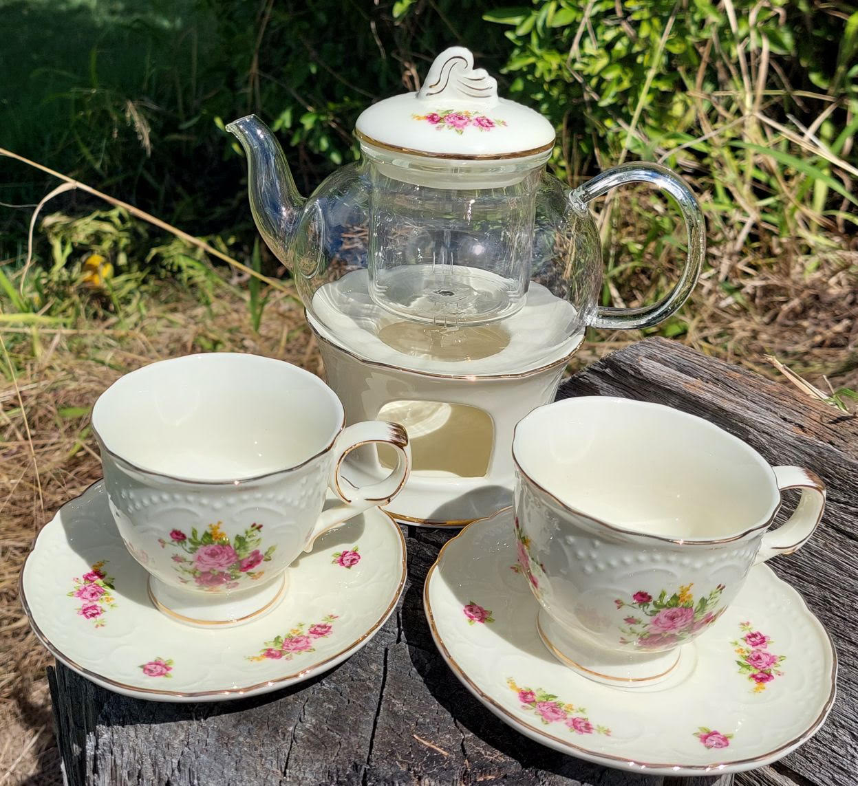 English cream rose garden 8pc Infused Tea set