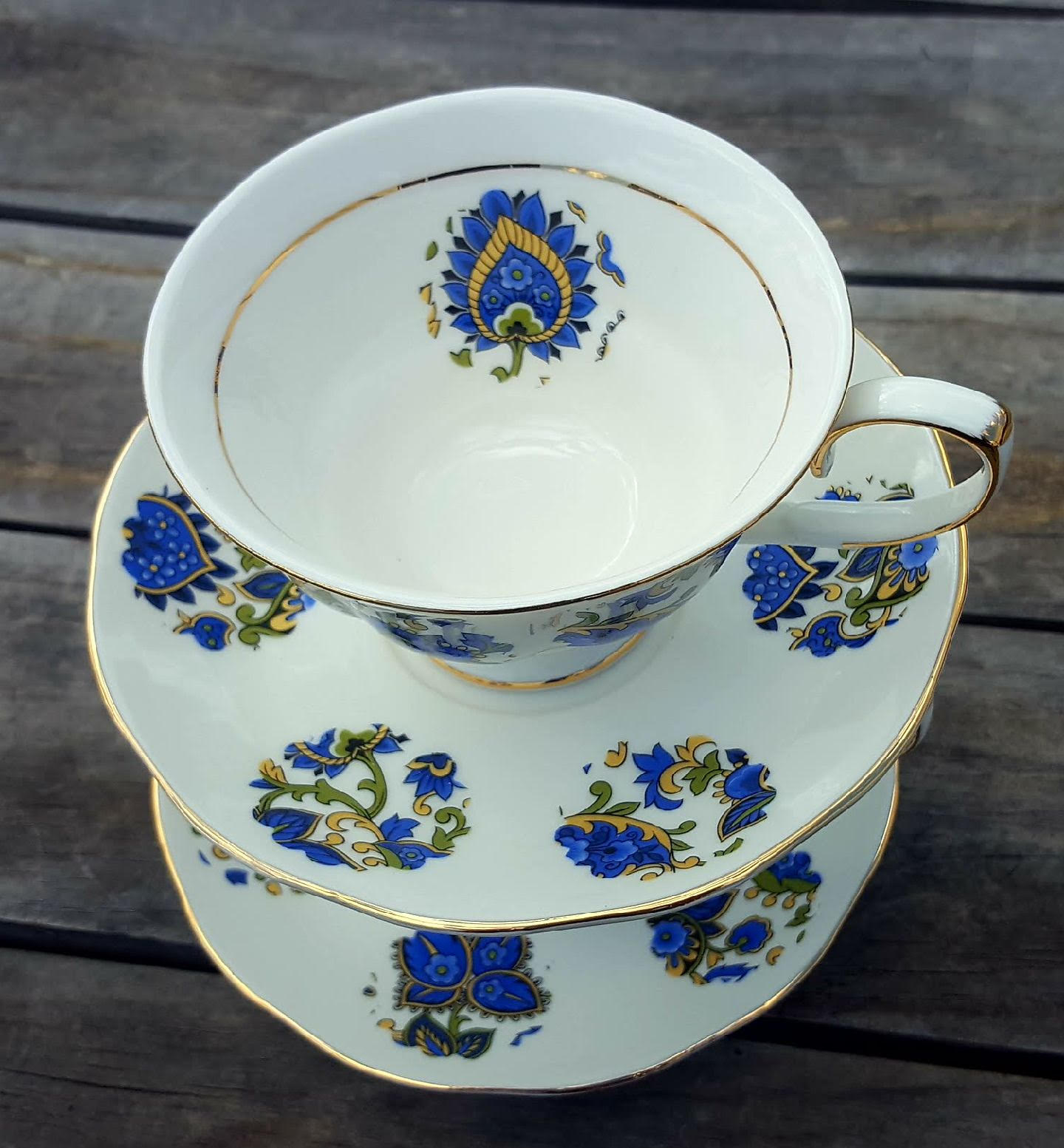 Paisley Blue Flower 2 Cup & Saucer Set (Custom)
