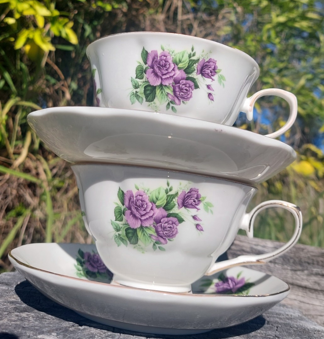 Purple Rose 2 Cup and Saucer set (Custom) - Click Image to Close
