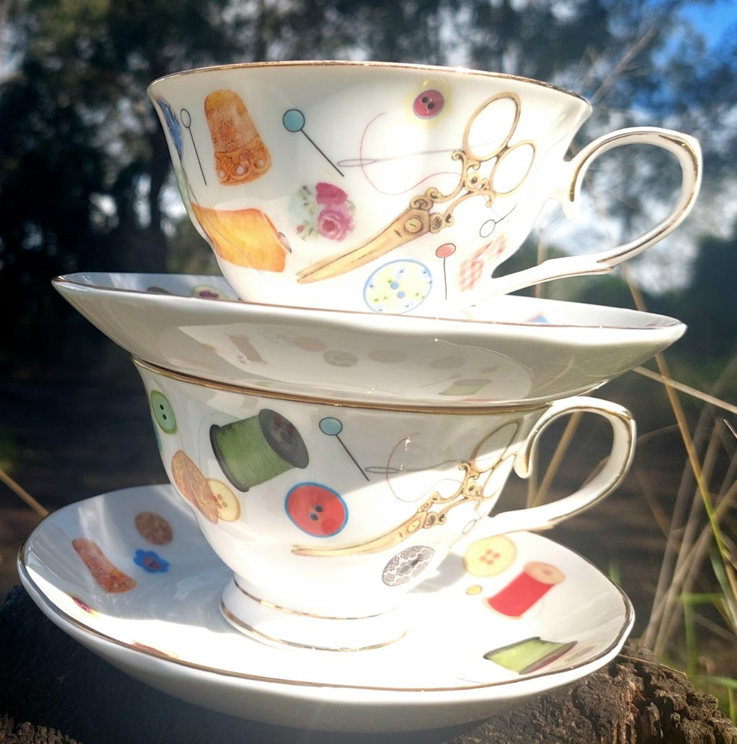 Sewing 2 Cup and Saucer Set (Custom)