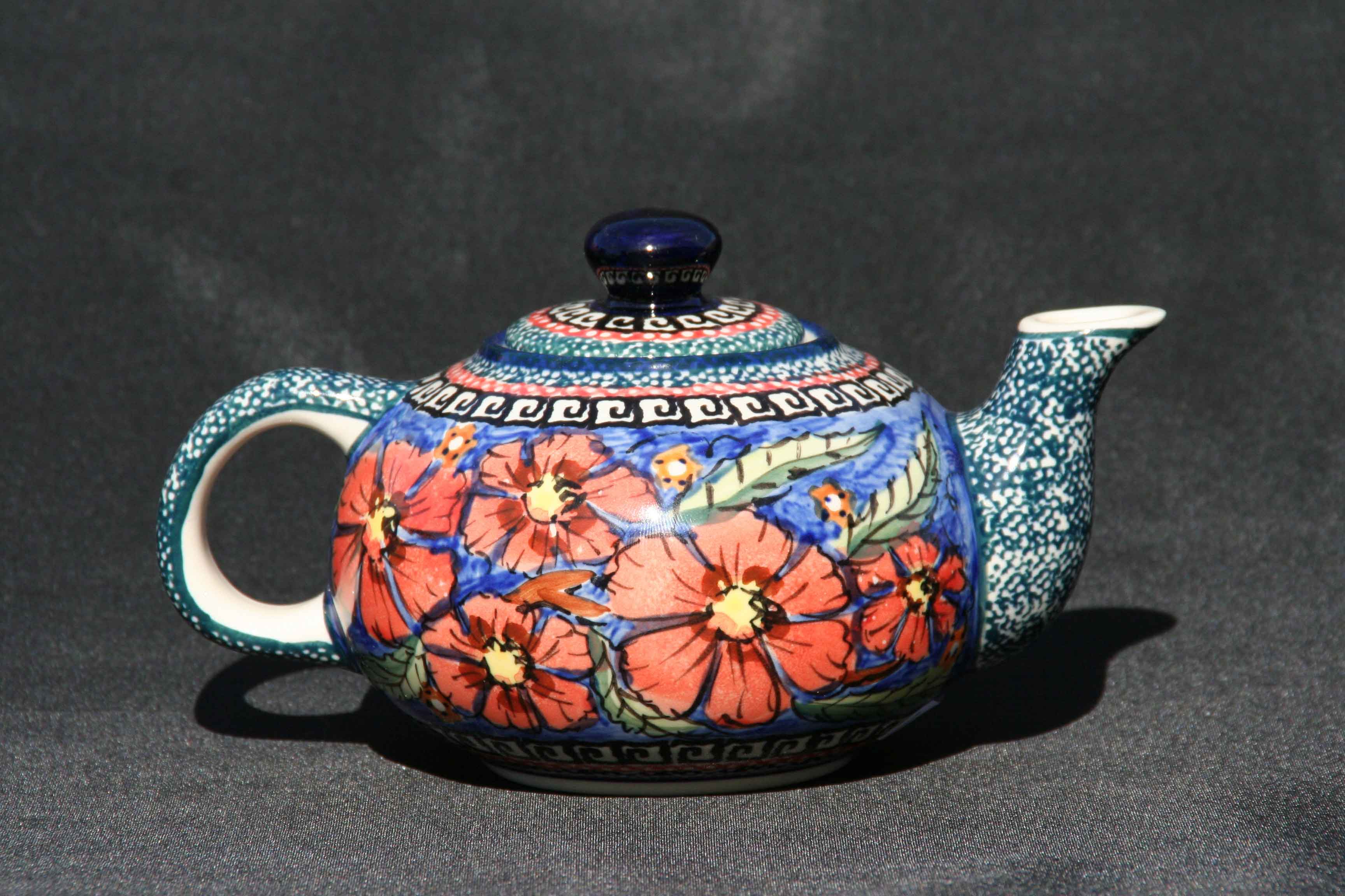 Boleslawiec 2 cup Teapot Red Flowers - Click Image to Close