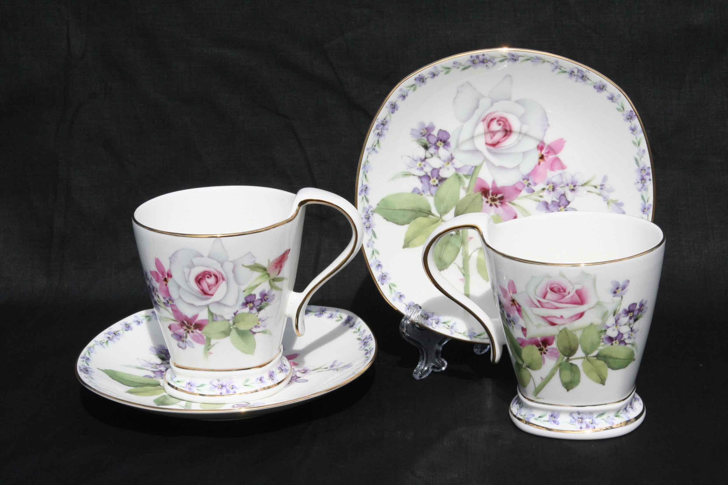 Royal Pink Rose 2 Cup & Saucer Set - Click Image to Close