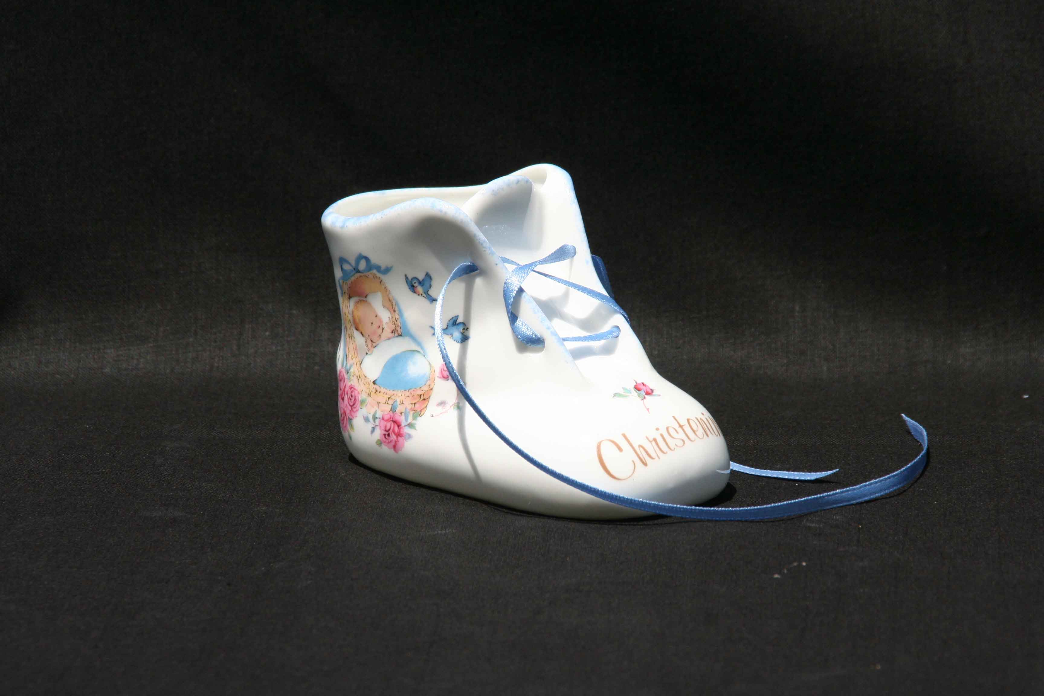 Baby bootie Blue Christening - Click Image to Close
