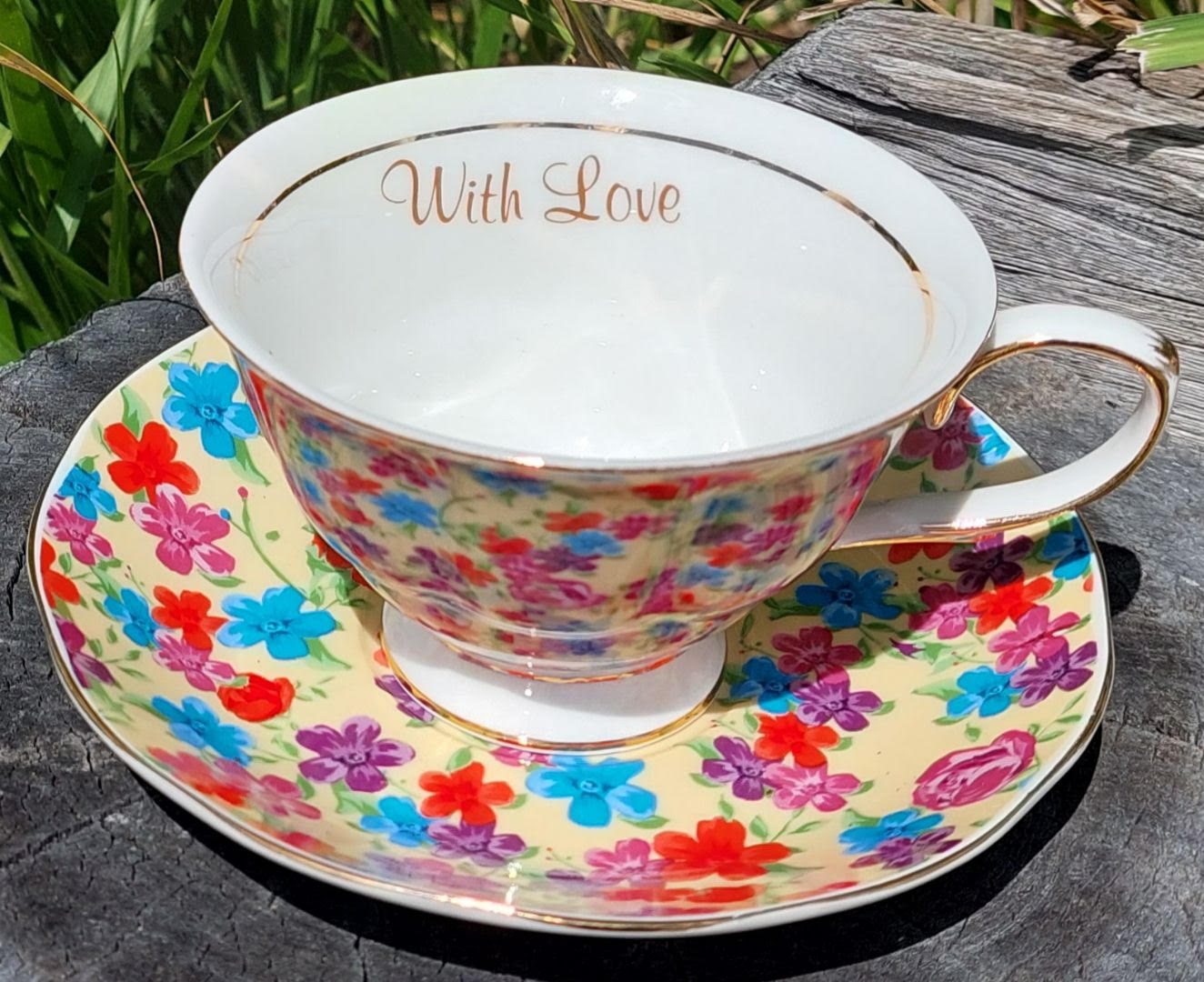 With Love Cream Flower Teacup (Custom)